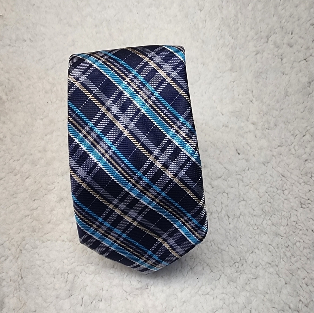 Wembley Aqua Blue Plaid Men's Tie - Picture 7 of 8